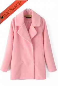 * Yün Japon Baby Pink Genç Palto Pembe S