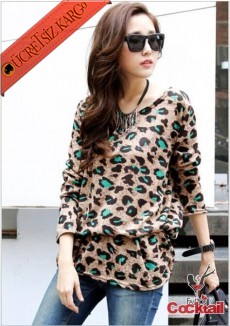 * Casual Japon Vahşi Leopar Genç Trendy Bluz