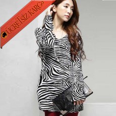 * Kontrast Zebra Japon Mevsimli Bluz Tunik