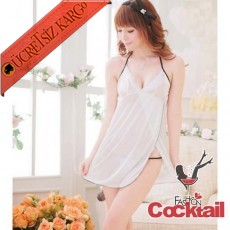 * İnce İp Askı Japon Sexy Babydoll Beyaz