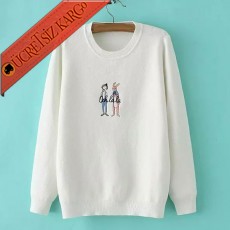 * Tavşan & Adam Japon Yün Sweatshirt Beyaz