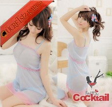 * Pembe Fırfır Japon Transparan Babydoll