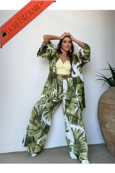 * Yapraklı Kaftan Üst Pantolon Takım Yeşil -  yeşil 38