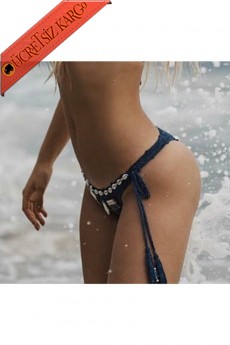 * Fildişi Deniz Kabuğu Yüksek Bel Bikini Alt Mavi -  mavi S